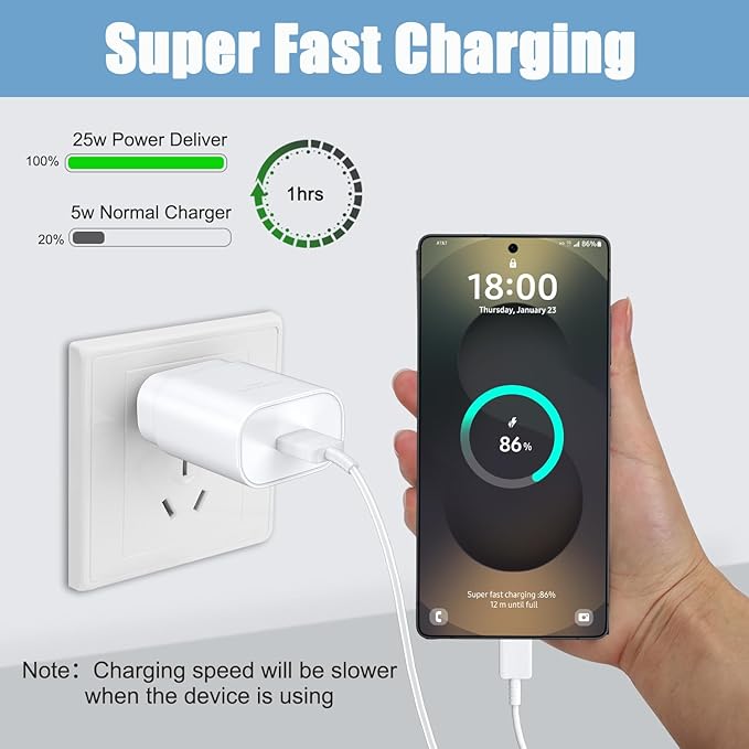USB C Charger,25W Super Type C Fast Charging & 6.6FT USB C Charger Cable for Samsung Galaxy S26/S25/S25 Ultra/S25+/S24/S24 Ultra/S24+/S23/S23 Ultra/S23+/S22/S22 Ultra/S22+/S21/S21Ultra/S20/Note 10/20