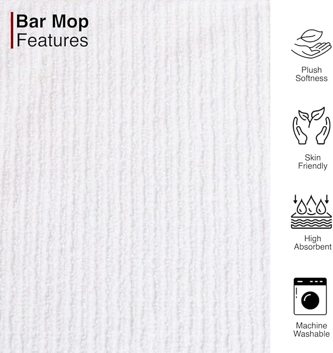 CASA COPENHAGEN Ribbed Bar Mop Towels - Pack of 12, 10"x10" 100% Cotton, Highly Absorbent & Durable Towels, Multipurpose Kitchen Towels for Home, Bar, Restaurant, Cleaning & More