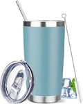 20 oz Tumbler with Lids and Straws, Stainless Steel Insulated Travel Coffee Mug, Double Wall Vacuum Insulated Tumblers, Powder Coated Coffee Tumbler for Cold & Hot Drinks (Azure Blue)