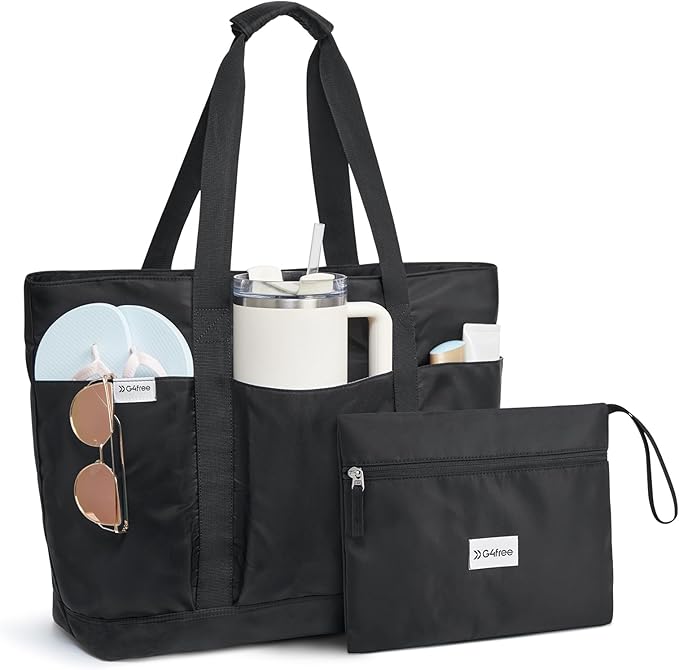 G4Free Beach Bag,Waterproof Beach Tote Pool Bags for Women,Compatible with Cup,Foldable for Weekender Travel