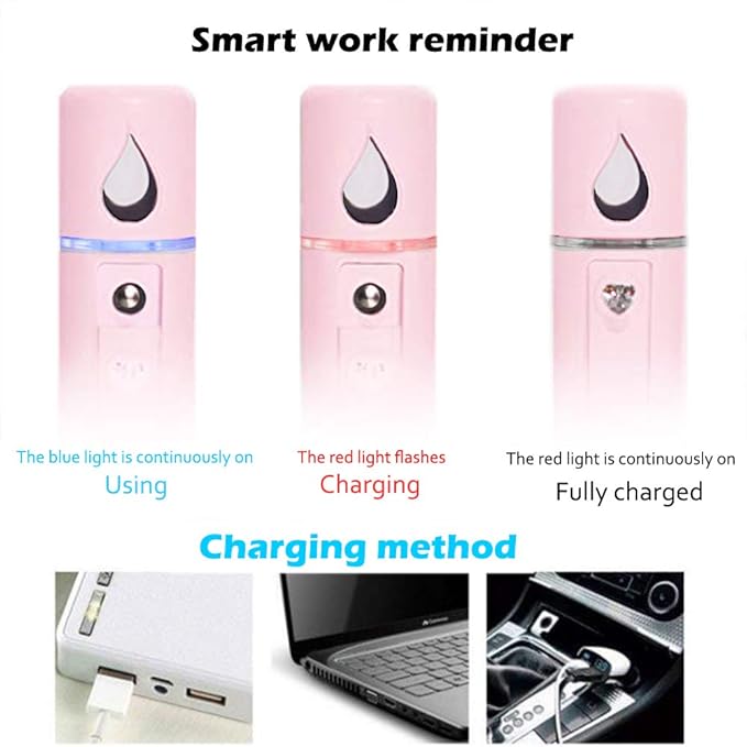 Nano Facial Steamer Mist Spray Eyelash Extensions Cleaning Pores Water SPA Moisturizing Hydrating Face Sprayer USB Rechargeable Mini Beauty Device (Pink)