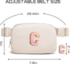 Gitus Belt Bag Fanny Pack Crossbody Bags with Initial Letter Patch Cute Stuff Birthday Gifts for Teenager Girls Trendy Preppy Stuff for Teen Girls(Beige-C)