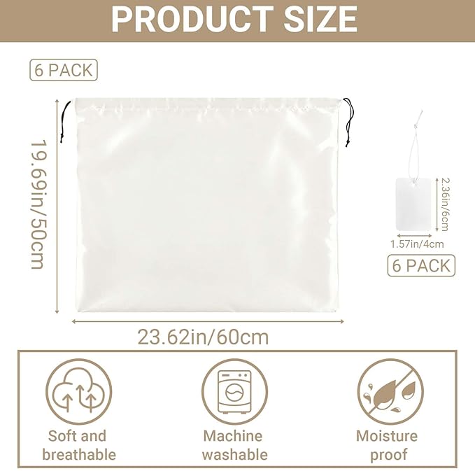 Q&J Fabric Co. 6 Pack Satin Dust Bag 19.7x23.6 inch Beige 100% Polyester Silk Bag Purse Dust Bag Shoe Bags for Closet Purse Protector Bag Dust Covers for Purses