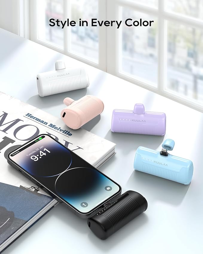 Kuulaa 2 Pack Portable Phone Charger with Built-in USB-C Plug, 4500mAh Mini Portable Charger Power Bank Small Battery Pack for iPhone 15/16/17,Samsung S22/S23 & Android (Black)
