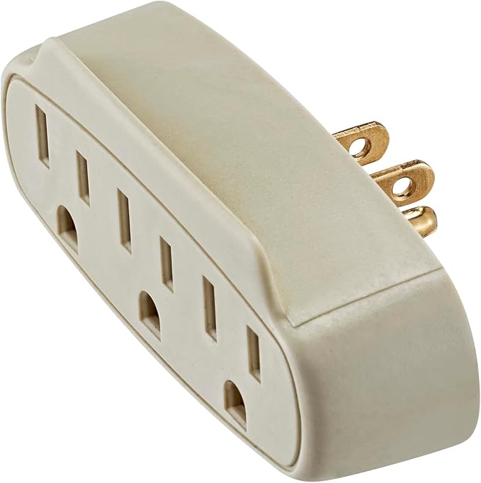 Leviton Grounding Adapter, 125 V, 15 A, 3 Outlet, 1 Pack, 697-I, Ivory