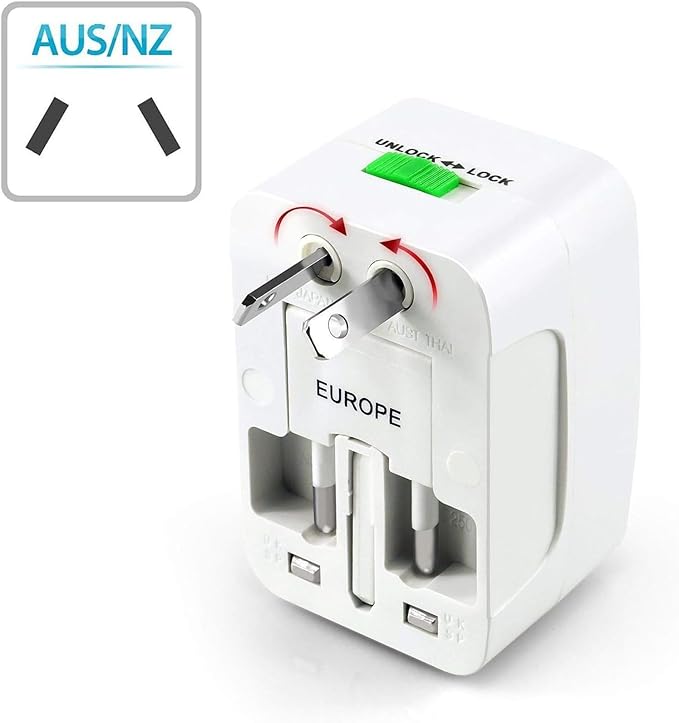 Portable Worldwide Universal Power Adapter Converter, All in One International Out of Country Travel Wall Charger Plug Compatible with USA, EU, UK, and AUS and More Outlets