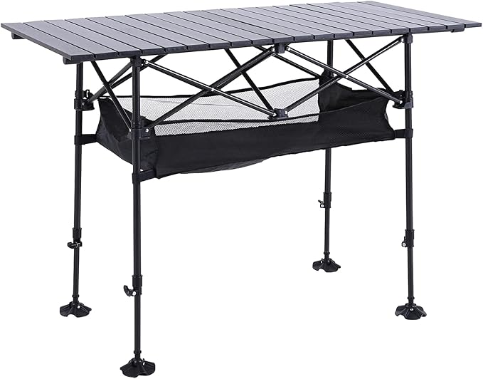 ALPHA CAMP Camping Table Outdoor Portable Adjustable Aluminum Table with Storage for Grill Travel Picnic Beach BBQ Backyards