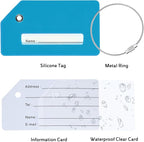 8 Pack Silicone Luggage Tag for Suitcases with Stainless Loop, TSA Approved, Privacy Protection Travel Essentials Bag Tags by Gostwo, Sky Blue