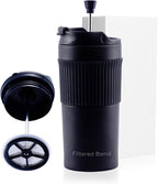 15oz Double Wall Stainless Steel Insulated French Press Coffee and Tea Maker - Portable Camping Mug and Tumbler - Heat Retaining, Leak-Proof, Travel-Friendly for Office and Outdoor Adventures (Black)