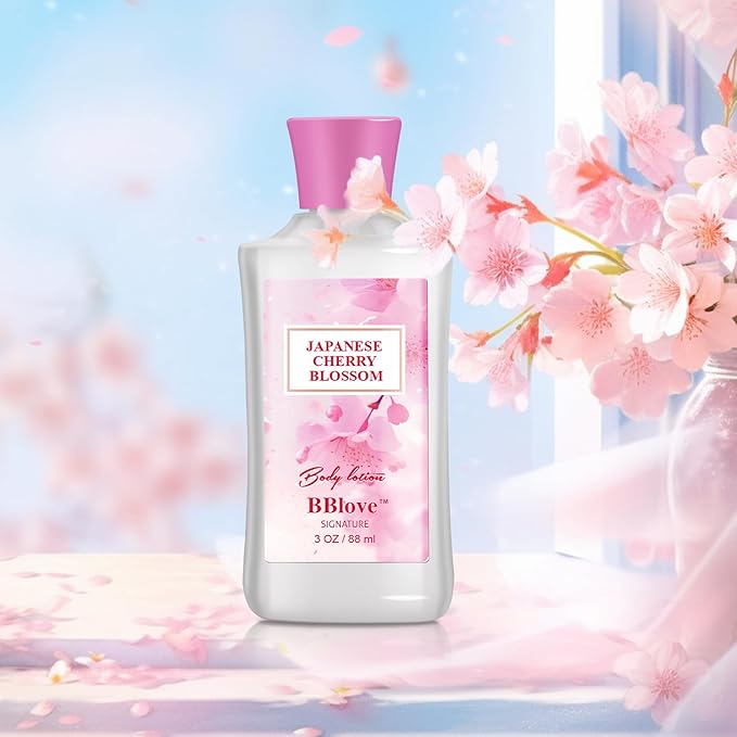 Bath and Body Gift Set for Women and Girls, 2PC Travel Size Self Care Spa Kit with Body Lotion and Body Mist Spray, Japanese Cherry Blossom Floral Scent, Gift for Teens Mom Bride Friends