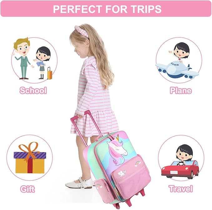VASCHY Kids Luggage for Girls, Cute Rolling Travel Carry on Suitcase for Toddlers/Children with Wheels 18inch Unicorn