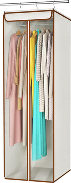 Univivi Garment Bags for Hanging Clothes, Large Clothes Storage Bags Closet Organizer with Clear Window, Premium Hanging Garment Storage Bag for Suits, Coats, Dresses, 54" (Beige)