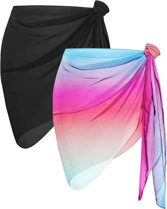 CHICGAL 2 Pieces Women Beach Sarong Bathing Suit Wrap Skirt Sheer Bikini Swimsuit Cover Ups for Swimwear