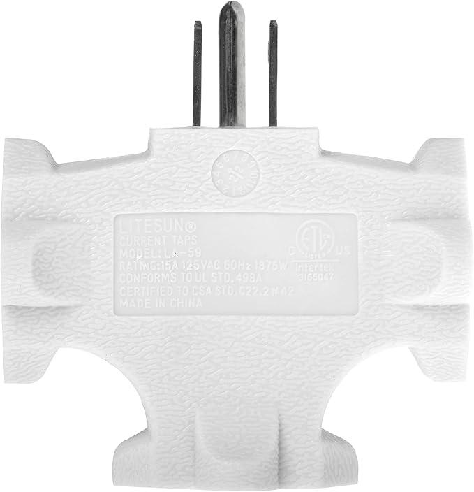 Projectpak 3 Outlet T Shaped Wall Plug Grounding Adapter Splitter Extender – Durable Grounded Power Tap | 3 Pack (White)
