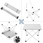 Grope Portable Camping Table with Aluminum Table Top, Folding Beach Table Easy to Carry, Prefect for Outdoor, Picnic, BBQ, Cooking, Festival, Beach, Home (Silver-L)
