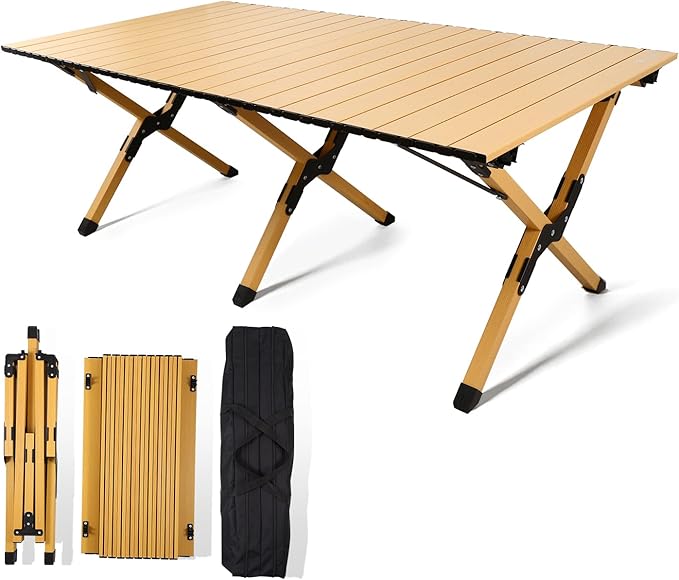Rollingsurfer Folding Camping Table, Lightweight Roll-Up Table Aluminum Low Portable Picnic Table with Easy Carrying Bag for Outdoor, Beach, Picnic, Backyards, BBQ and Party, 45.2"L x 23.6"W x 17.3"H