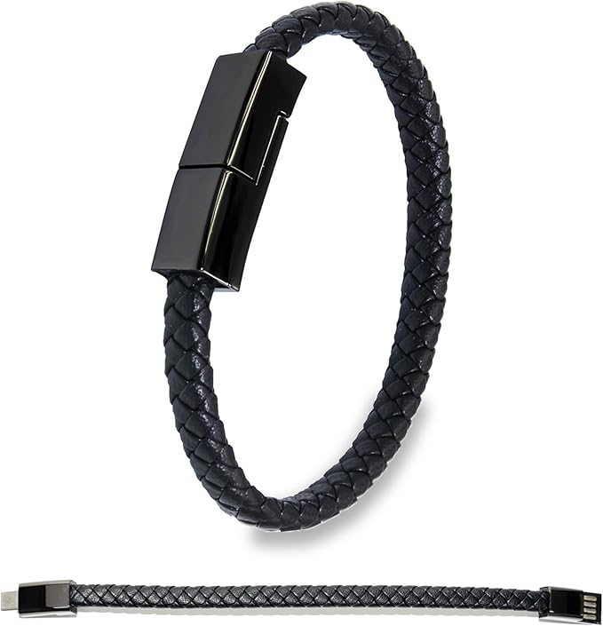 SEANADO Leather Bracelet Charger USB Charging Cable Braided Cords USB Portable Travel Charger for Mens Womens Compatible with iPhone 11 XS MAX Android Samsung (Type-c for Android, S(7'87''))