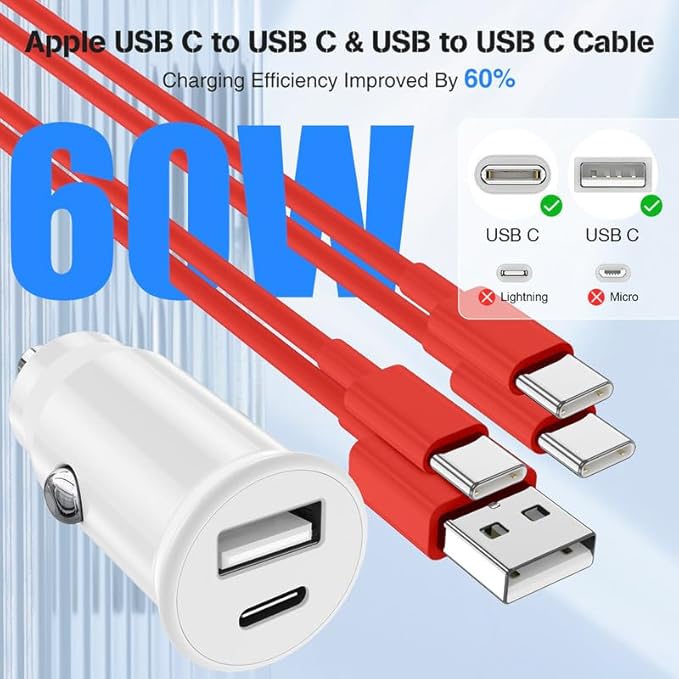 USB C Car Charger for iPhone 17 16 15 Pro Max, 40W Dual Port USB-C & USB-A Car Fast Charging Adapter, 2X6FT C to C Cable & A to C Carplay Cable for iPhone 17 16 15 Series/iPhone Air, iPad, Samsung-Red
