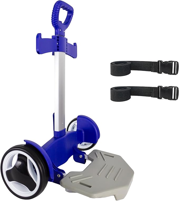 Rolling Backpack Cart for Travel, Commuting & Daily Use, Foldable Aluminum Trolley with Adjustable Handle, Lightweight All-Terrain Backpack Carrier – Royal Blue, Quiet Large Wheels