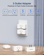 4-Pack 2 Prong to 3 Prong Outlet Expander，BEONDON Outlet Adapter with 3 AC Outlets - Polarized 3-Sided Wall Plug for Old Homes, Kitchen, Office, Travel, Cruise Essentials, White