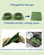 Collapsible Portable 2-in-1 Dog Bowl, Integrated Travel Dog/Cat Food Water Bowl, Silicone Foldable Expandable Bowl with Carabiner - Anti-Spill and Anti-Skid - for Camping/Traveling LPFLASAT (Green)