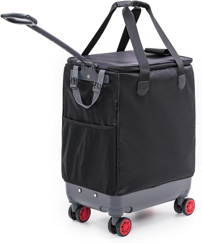Handy Sandy All-Purpose Roller Bag – Foldable Top-Opening Tote on Wheels with Zipper Closure, 8 Spinner Wheels, Lightweight & Durable – Travel, Groceries, Laundry, Work, Everyday Hauling - Patent- Red