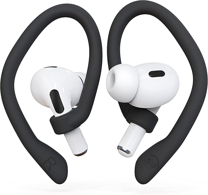 Ear Hooks 2 Pairs for AirPods Pro 2 & 1, AirPods 4 & 3, Anti-Slip Comfortable Fit, Ergonomic Design, Accessories (Medium, Black)