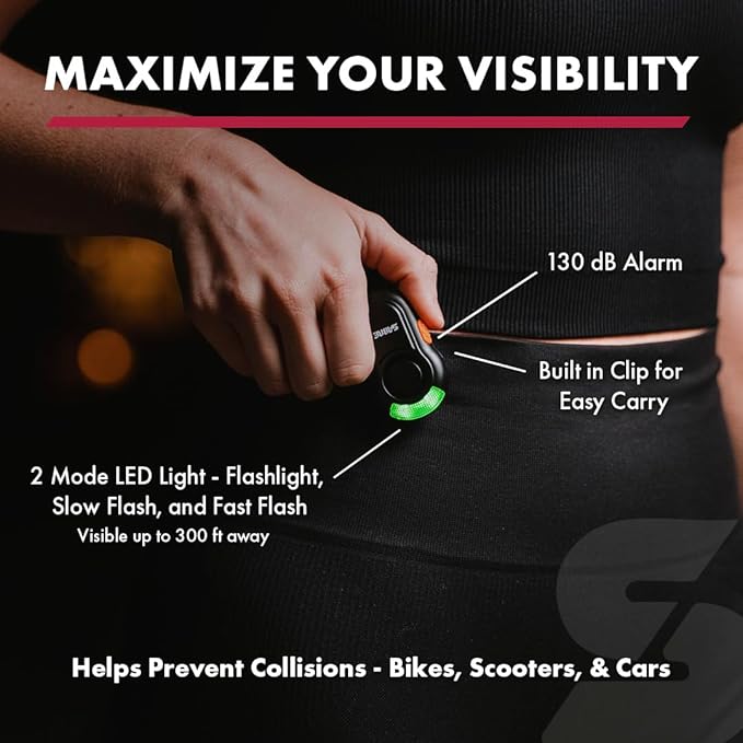 Sabre 2-in-1 Clip-On Personal Alarm with LED Safety Light, 120dB Alarm, Audible Up to 1,300-Feet (395-Meters