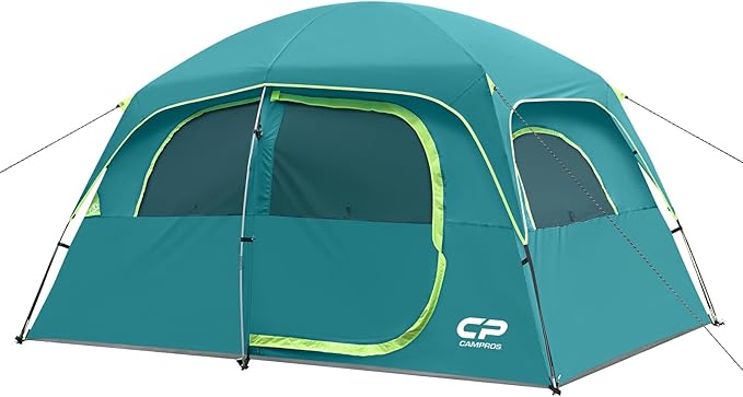 CAMPROS CP Upgraded 6/8 Person Camping Tents, Waterproof Windproof Family Tent with Larger Mesh Windows & Door, Double Layer, Easy Set Up, All-Season Dome Tent with Top Rainfly & Carry Bag
