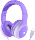 ADOOPE Wired Kids Headphones with USB C Plug, 85dB Safe Volume, Adjustable Headband, Tangle-Free Cord Headphones for School, Tablet, Travel (Lavender Purple, Without Microphone)