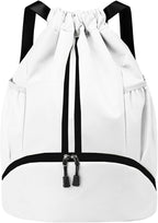 JELUTAR Drawstring Backpack Gym Bag with Shoes Compartment for Soccer, Basketball, Swim, Water-Resistant String Backpack Beach Cinch for Women Men, White