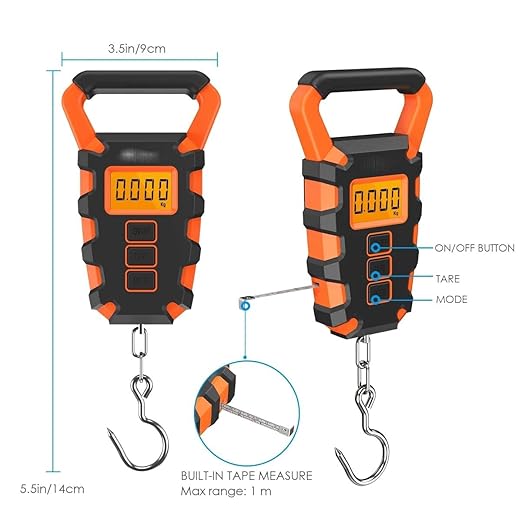 Portable Luggage Scale, 50KG Digital Fishing Scale with Ruler Portable Travel Luggage Weighing Scale Digital Fishing Scale Kitchen Food Scale