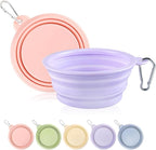 Collapsible Dog Bowls 2-Pack, Portable Travel Dog Bowl with Carabiner, Food-Grade Silicone Pet Bowl for Hiking, Walking (Macaron Pink and Violet)