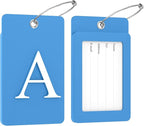 Gostwo 2 Pack Luggage Tags for Suitcases, 26 Initial Letter Travel Luggage Baggage Identification Labels ID Tag Fully Bendable Tags with Stainless Steel Loop (Blue) (Letter A)