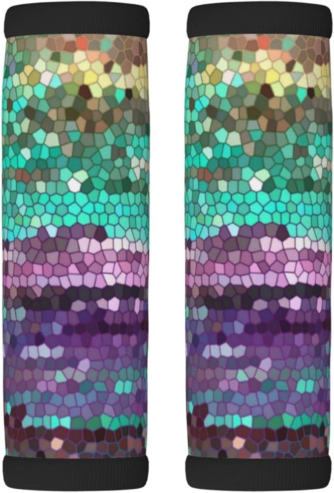 2 Pack Decorative Mosaic Purple and Teal Luggage Handle Wraps Suitcase Tags Identifiers for Travel Accessories