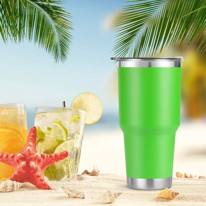 D·S 30 oz Green Tumbler Stainless Steel Double Wall Vacuum Insulated Mug with Straw and Lid, Cleaning Brush for Cold and Hot Beverages