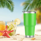 D·S 30 oz Green Tumbler Stainless Steel Double Wall Vacuum Insulated Mug with Straw and Lid, Cleaning Brush for Cold and Hot Beverages