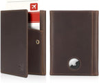 Polare Full Grain Leather Pilot Wallet Passport Holder RFID Blocking Tri-fold Travel Cover Document Organizer for Aviation Professionals (Dark Brown with AirTag Slot)