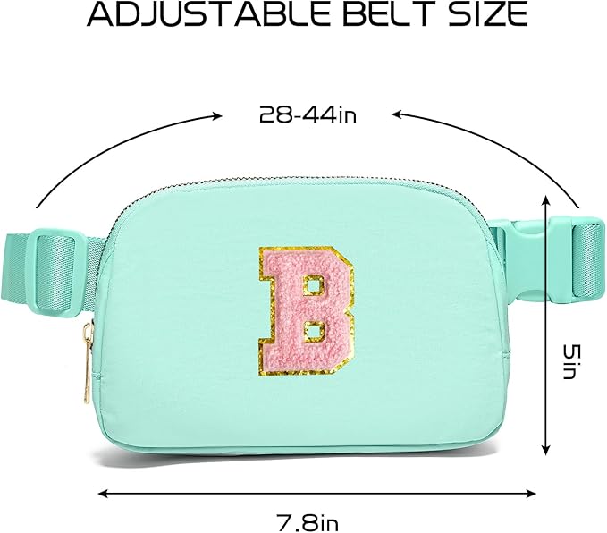 Gitus Belt Bag Fanny Pack Crossbody Bags with Initial Letter Patch Cute Stuff Birthday Gifts for Teenager Girls Trendy Preppy Stuff for Teen Girls Cool Stuff for Teens (Mint Green-B)