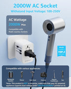 Universal Travel Adapter, International Travel Plug Adapter with 2 USB-C(PD 20W) ＆ 1 USB-A Ports, All in One Portable Adaptor, for USA, UK, EU, AU ＆ 224+ Countries (White) US