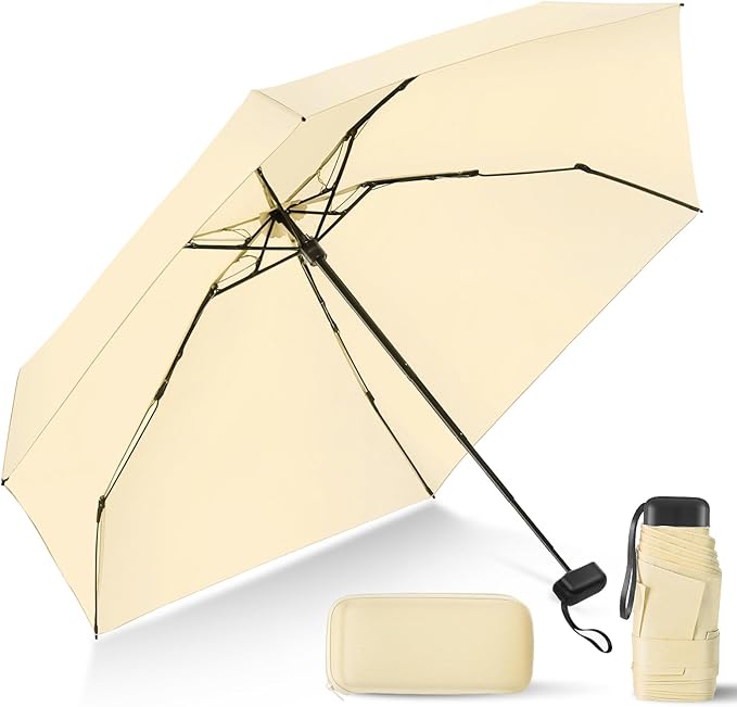 Compact Travel Umbrella with Case - Mini Umbrella for Purse, Small Lightweight &Tiny Design Perfect for Parasol Outdoor Sun&Rain Umbrellas
