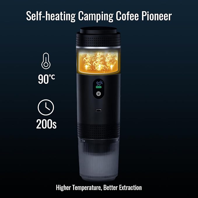 Portable Electric Espresso Machine, Travel Coffee Maker Brewer Compatible with Ground Coffee & NS Capsules (Black with LCD Screen)