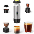 6-in-1 Portable Electric Espresso Machine–20Bar Self‑Heating camping coffee maker with 7500mA Battery,Display,compatible with Large/Small Capsules&Coffee Powder for Travel,Camping,Car&Office