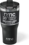 RTIC 30oz Essential Tumbler with Lid, Ceramic Lined, Insulated, Stainless Steel, Metal, Double Wall Vacuum-Insulation, Travel Cup for Iced Coffee, Tea, Hot and Cold Drink, Black