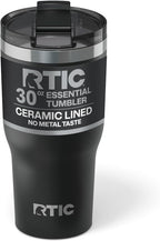 RTIC 30oz Essential Tumbler with Lid, Ceramic Lined, Insulated, Stainless Steel, Metal, Double Wall Vacuum-Insulation, Travel Cup for Iced Coffee, Tea, Hot and Cold Drink, Black