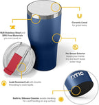 RTIC 30oz Essential Tumbler with Lid, Ceramic Lined, Insulated, Stainless Steel, Metal, Double Wall Vacuum-Insulation, Travel Cup for Iced Coffee, Tea, Hot and Cold Drink, Patriot