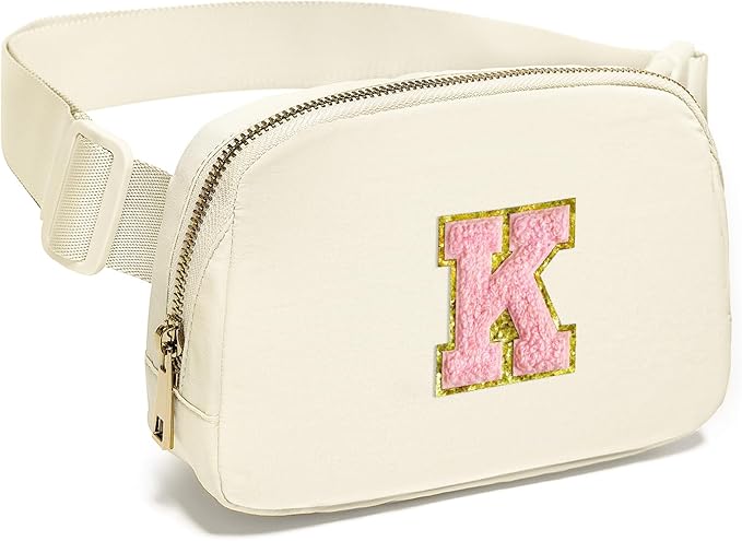 Gitus Personalized Gifts Birthday Gifts for Girls Fanny Pack Cross Body Bags with Initial Letter Preppy Stuff Gifts for Her Girlfriend Wife Sister Friends Mom (Ivory-K)