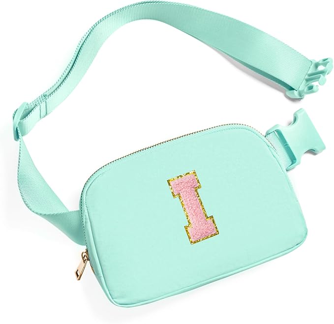Gitus Belt Bag Fanny Pack Crossbody Bags with Initial Letter Patch Cute Stuff Birthday Gifts for Teenager Girls Trendy Preppy Stuff for Teen Girls Cool Stuff for Teens (Mint Green-I)
