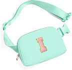 Gitus Belt Bag Fanny Pack Crossbody Bags with Initial Letter Patch Cute Stuff Birthday Gifts for Teenager Girls Trendy Preppy Stuff for Teen Girls Cool Stuff for Teens (Mint Green-I)