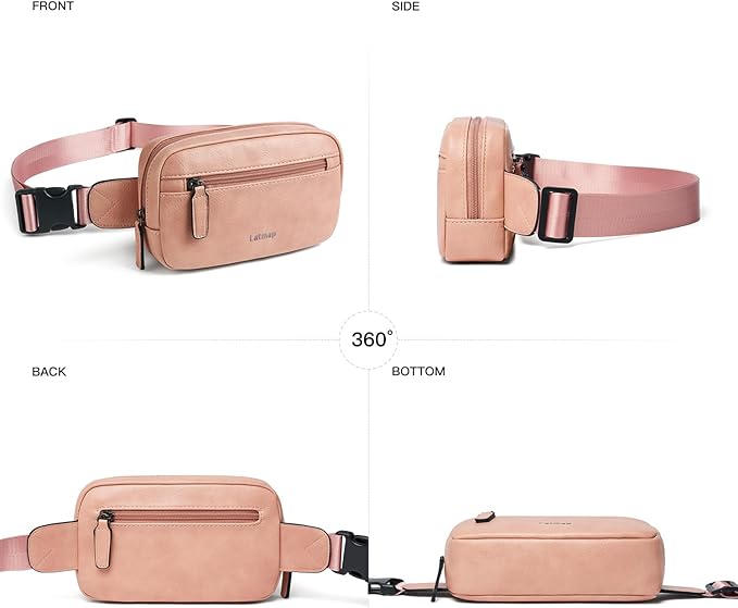 LATMAP 2L Fanny Packs Everywhere Belt Bag Small Fashion Crossbody Waist Pack Faux Leather Waterproof Sling Chest Bag For Women Trendy Pink